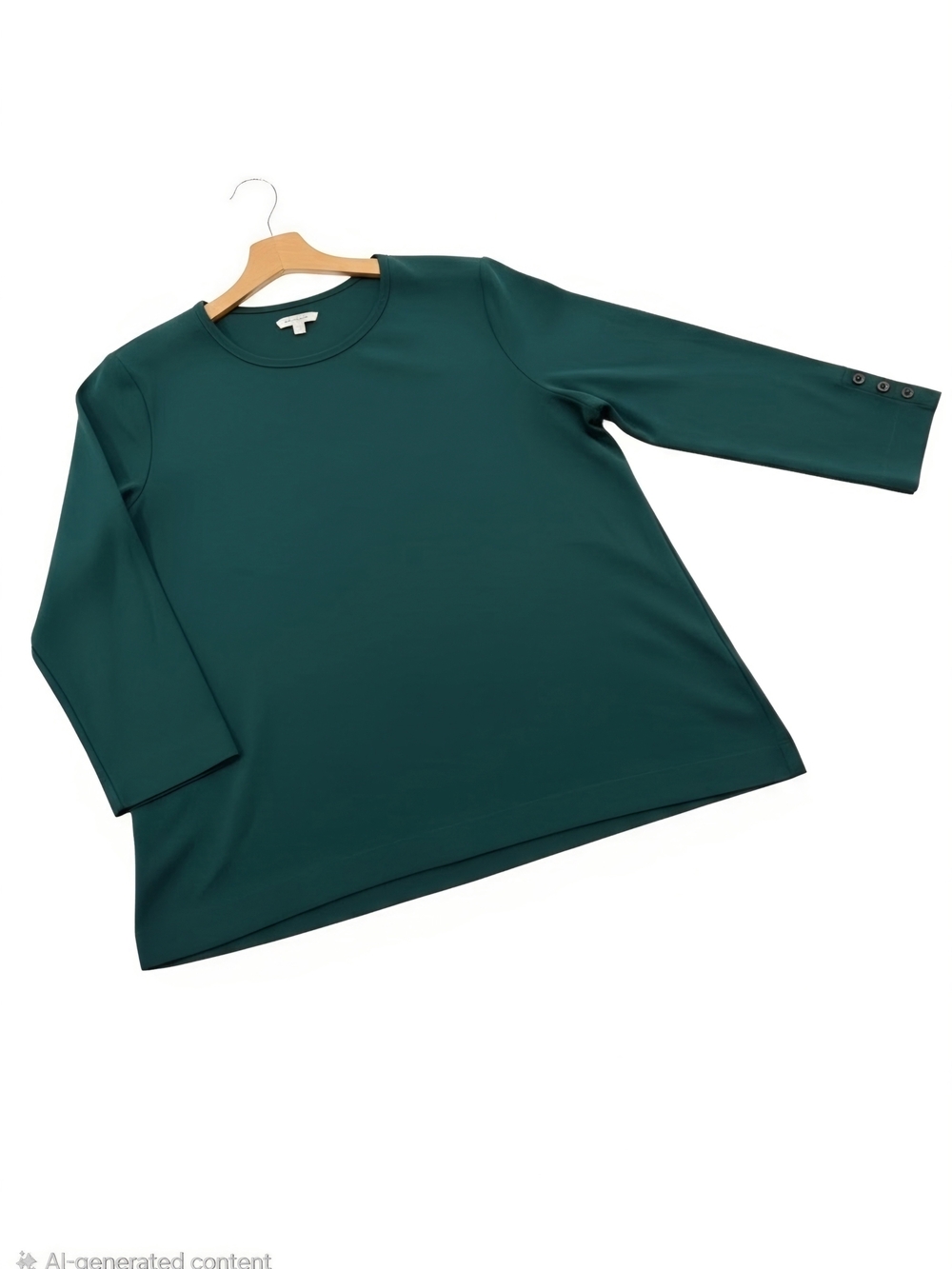 Chico's Deep Green Crewneck 3/4 Sleeve Top with Cuff Buttons XL